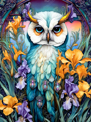 Diamond Painting Colorful Floral Owl 25.6" x 34.3" (65cm x 86.9cm) / Square With 70 Colors Including 2 ABs and 3 Fairy Dust Diamonds / 91,089