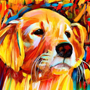 Diamond Painting Colorful Golden Retriever 13" x 13" (32.8cm x 32.8cm) / Round with 41 Colors including 3 ABs and 2 Fairy Dust Diamonds / 13,689