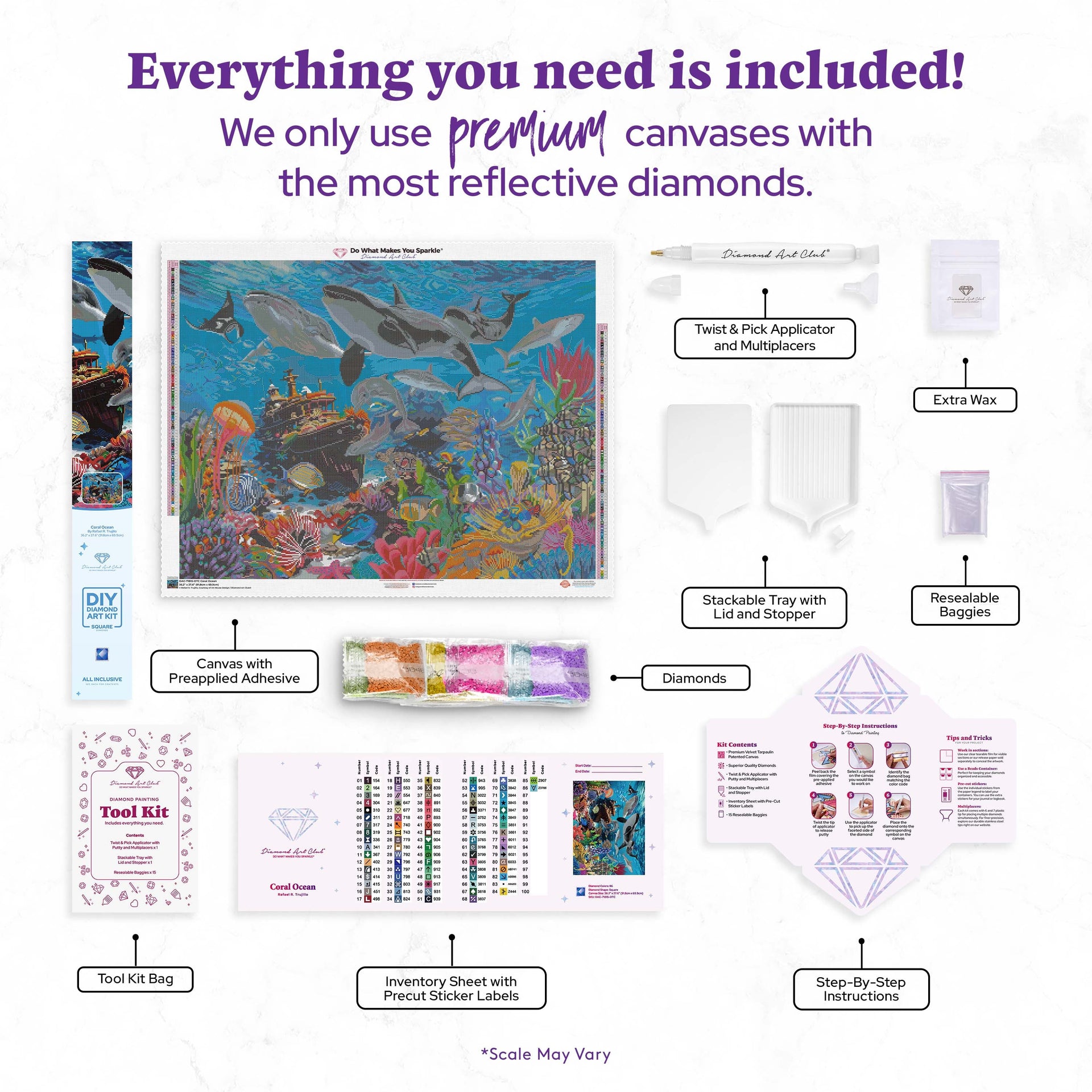Diamond Painting Coral Ocean 36.2" x 27.6" (91.8cm x 69.9cm) / Square with 86 Colors including 3 ABs and 3 Fairy Dust Diamonds / 103,689
