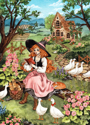 Diamond Painting Cottagecore Witch 27.6" x 38.2" (69.9cm x 96.8cm) / Square with 73 Colors including 1 AB and 5 Fairy Dust Diamonds / 109,309