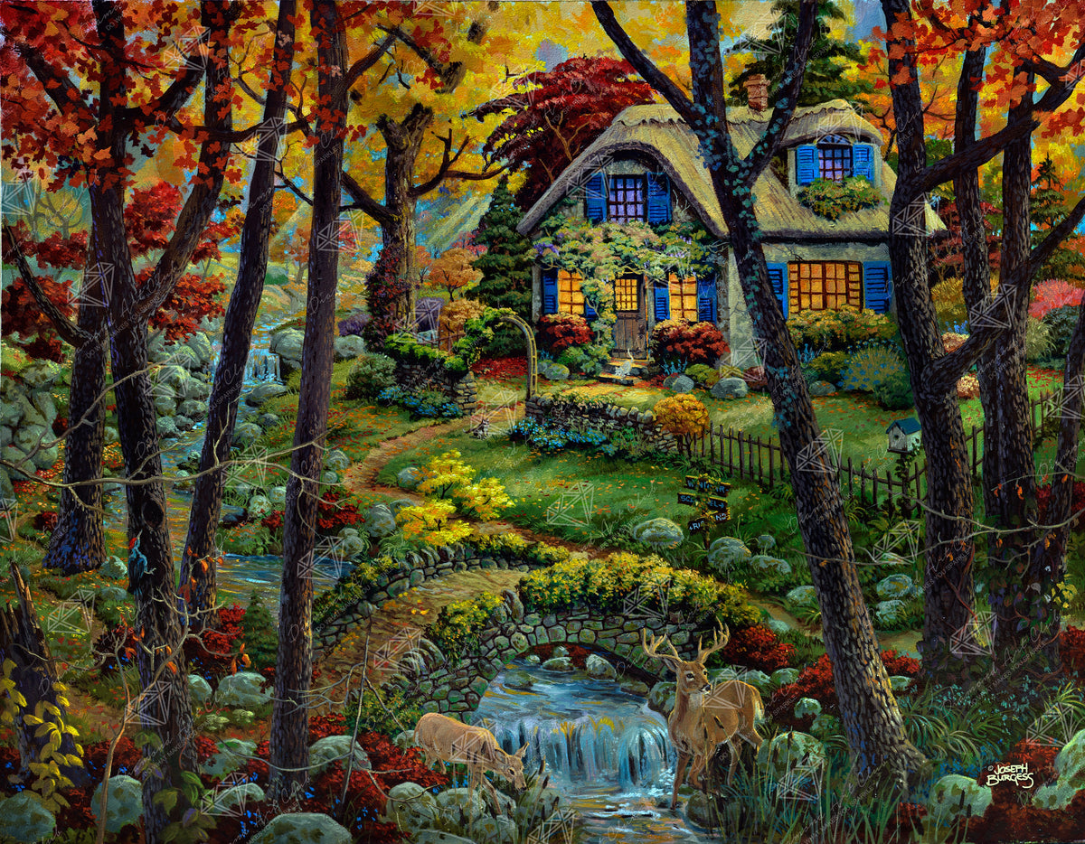 Diamond Painting Country Cottage Retreat 35.4" x 27.6" (89.9cm x 69.9cm) / Square with 64 Colors including 2 ABs and 6 Fairy Dust Diamonds / 101,441