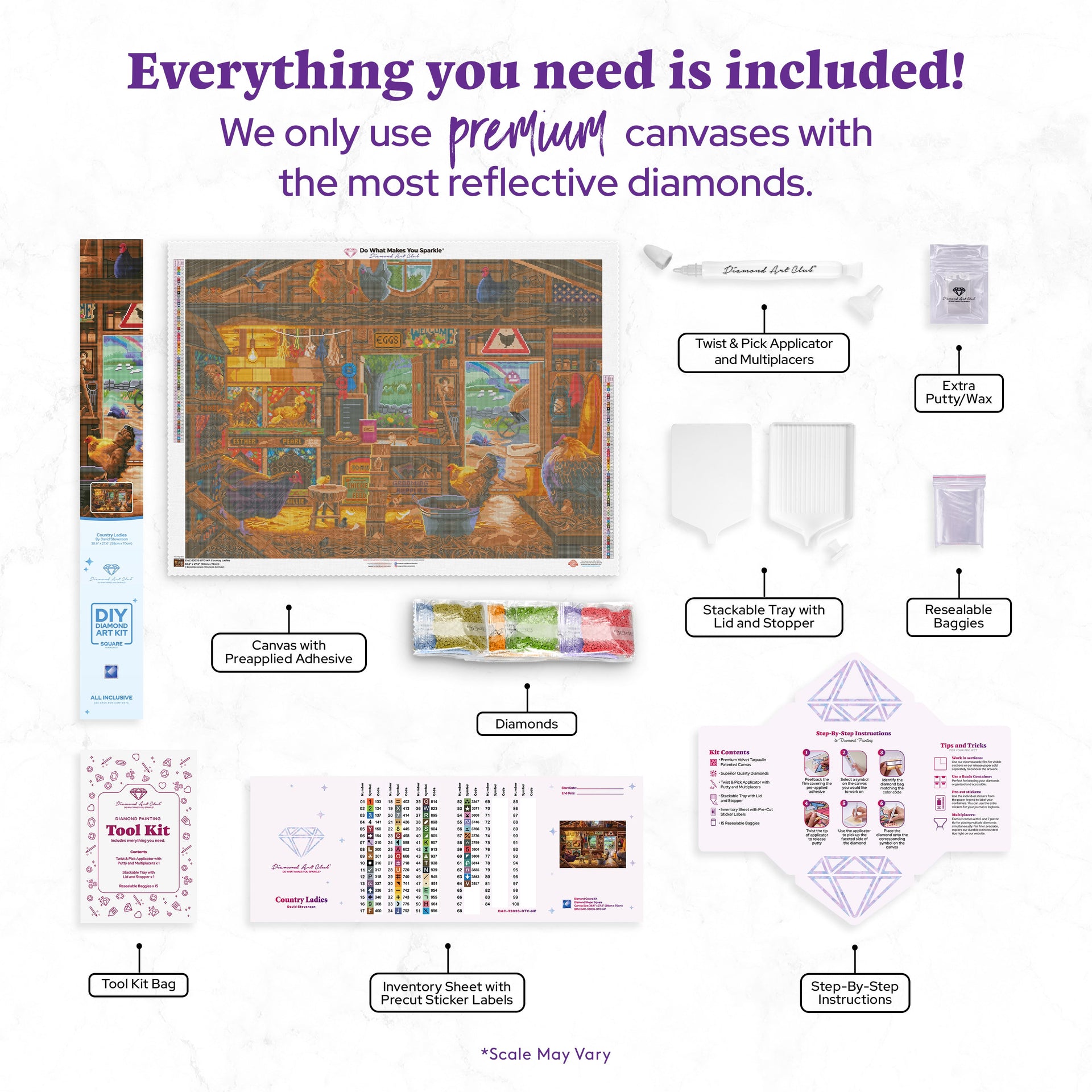 Diamond Painting Country Ladies 38.6" x 27.6" (98cm x 70cm) / Square With 64 Colors Including 4 ABs / 107,476