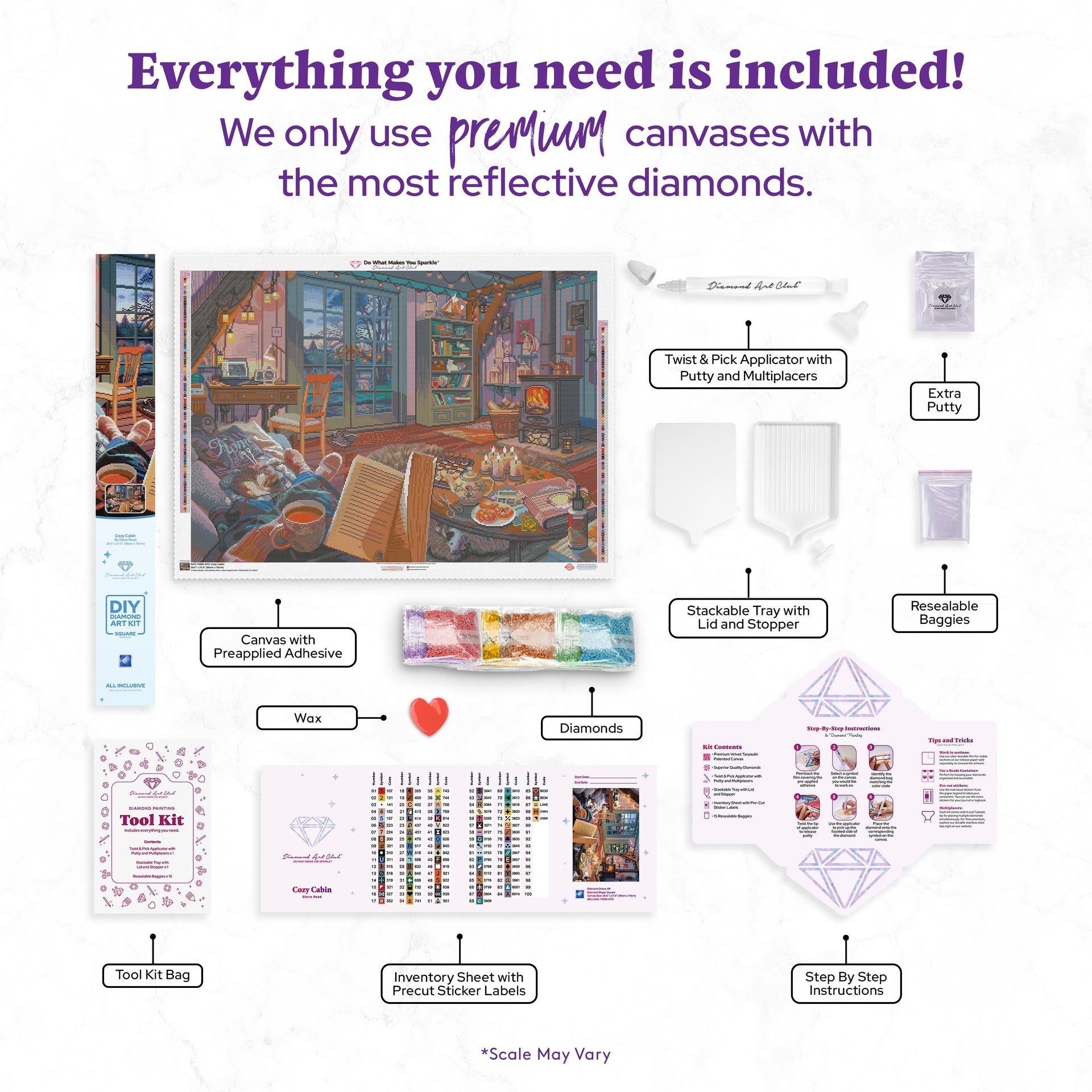 Diamond Painting Cozy Cabin 38.6" x 27.6" (98cm x 70cm) / Square with 89 Colors including 3 ABs and 1 Iridescent Diamond and 2 Fairy Dust Diamonds / 110,433