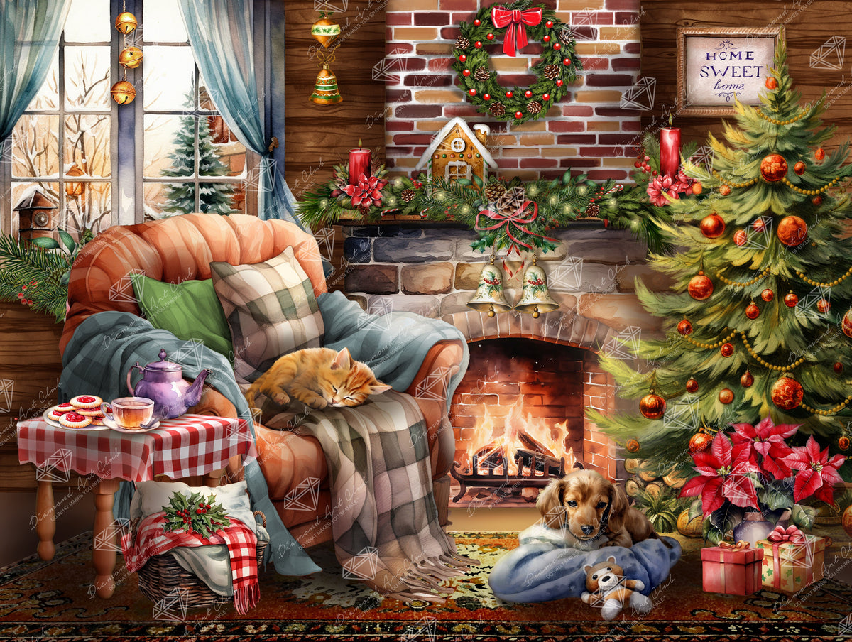 Diamond Painting Cozy Christmas Cottage 36.6" x 27.6" (92.8cm x 69.9cm) / Square With 80 Colors Including 2 ABs and 1 Electro Diamond and 3 Fairy Dust Diamonds / 104,813