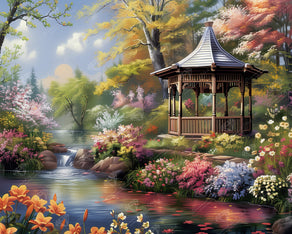 Diamond Painting Creekside Gazebo 31.9" x 25.6" (80.9cm x 65cm) / Square with 75 Colors including 3 ABs and 4 Fairy Dust Diamonds / 84,825