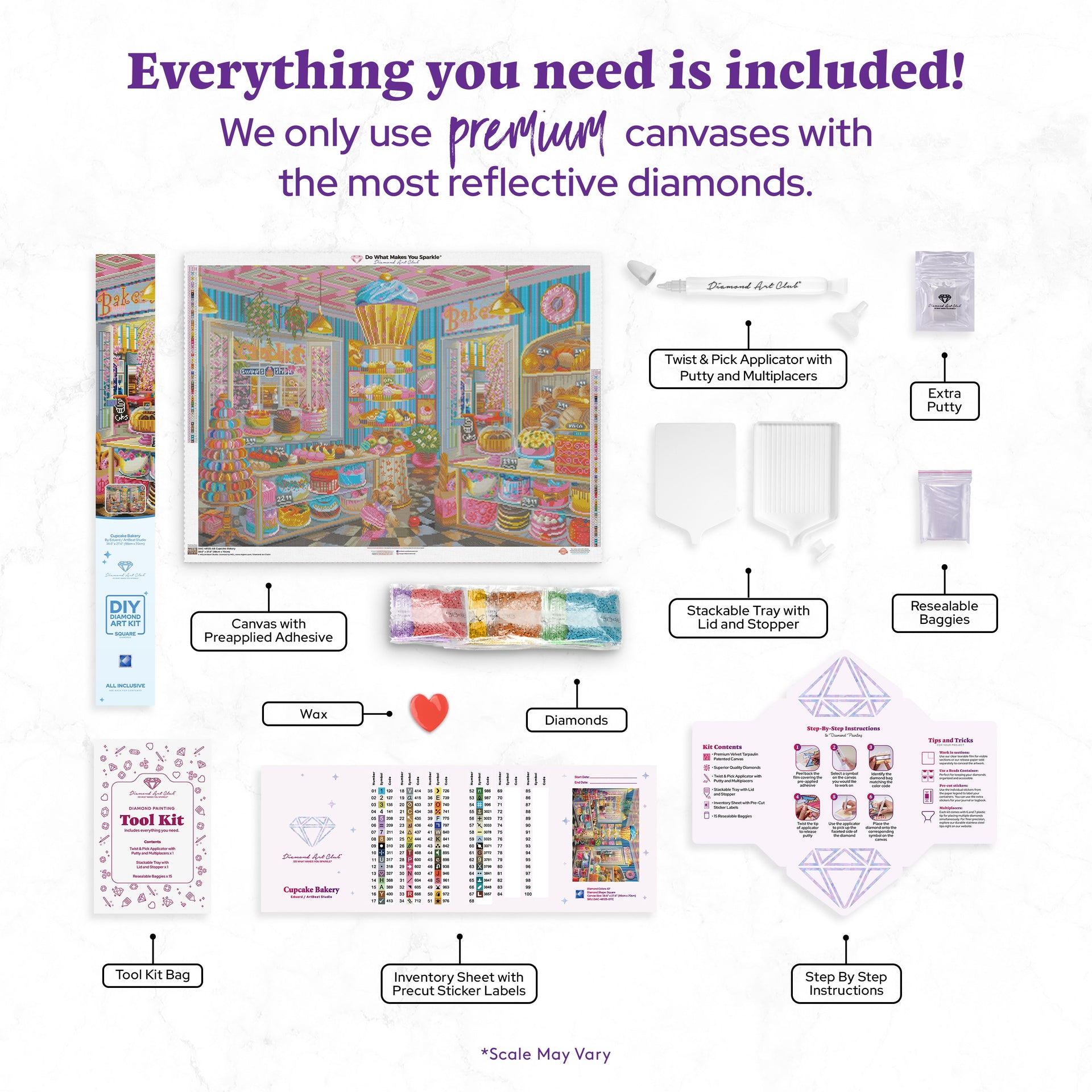 Diamond Painting Cupcake Bakery 38.6" x 27.6" (98cm x 70cm) / Square with 67 Colors including 4 ABs / 110,433