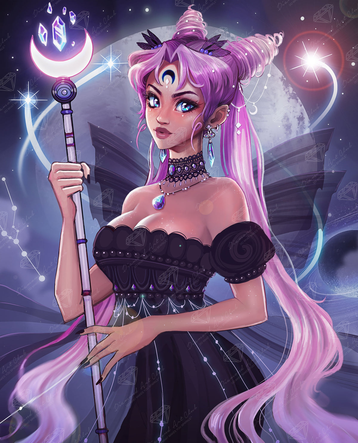 Diamond Painting Dark Princess 22" x 27" (55.6cm x 68.8cm) / Round with 62 Colors including 3 ABs and 1 Iridescent Diamond and 4 Fairy Dust Diamonds / 50,500