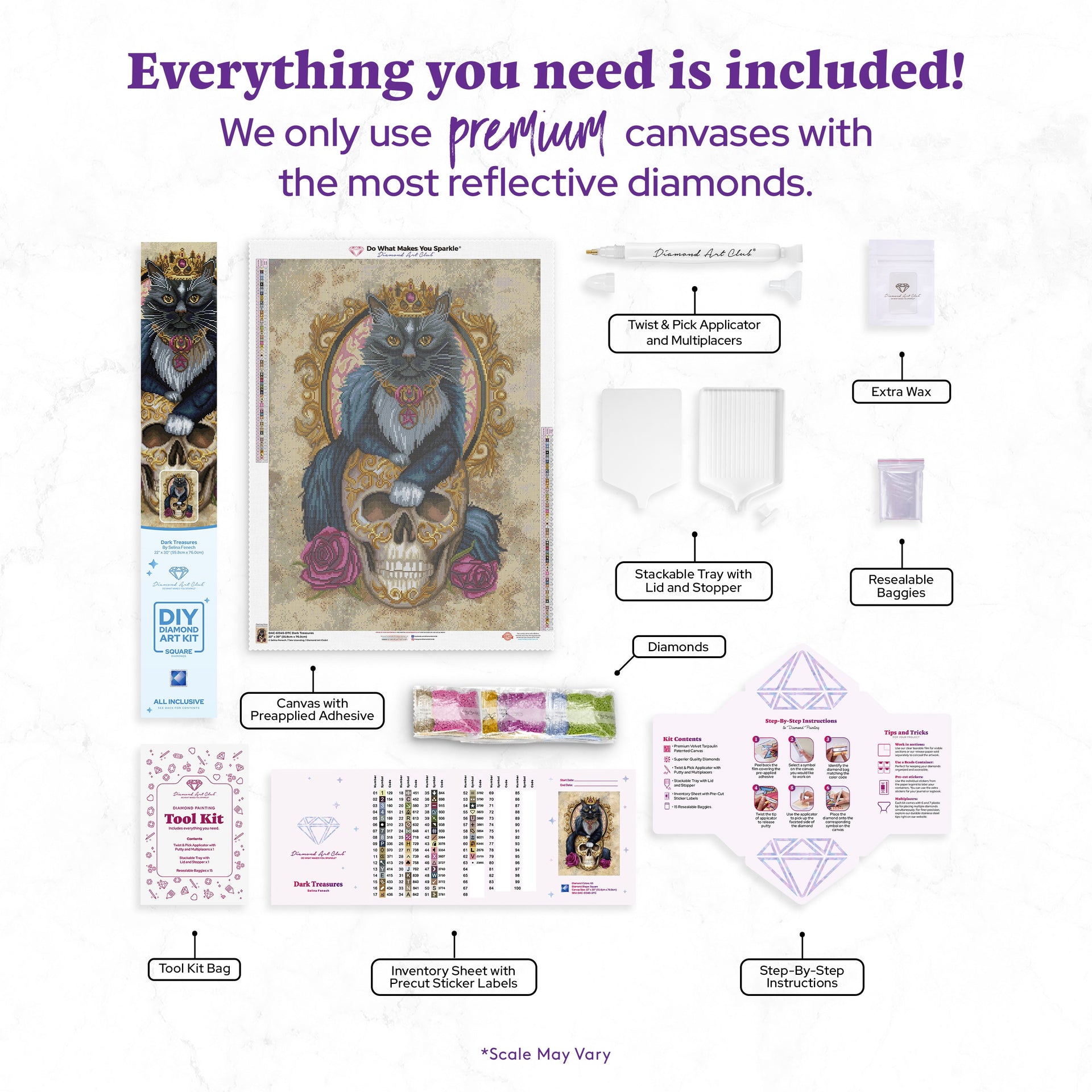 Diamond Painting Dark Treasures 22" x 30" (55.8cm x 76cm) / Square With 63 Colors Including 1 ABs and 1 Electro Diamond and 3 Fairy Dust Diamonds / 68,320