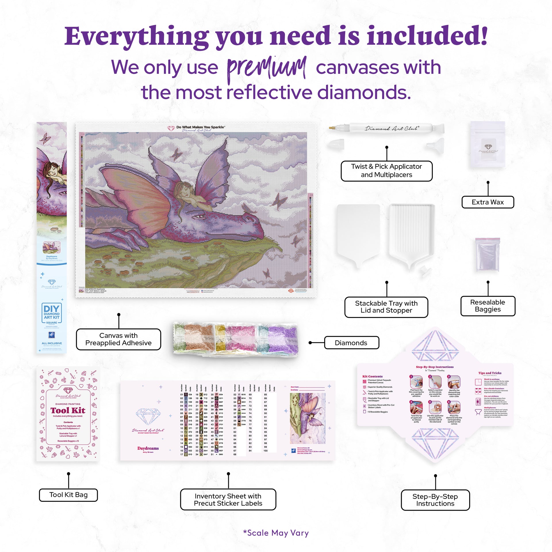 Diamond Painting Daydreams 36.6" x 25.6" (92.8cm x 65cm) / Square with 60 Colors including 3 ABs and 3 Fairy Dust Diamonds / 97,353