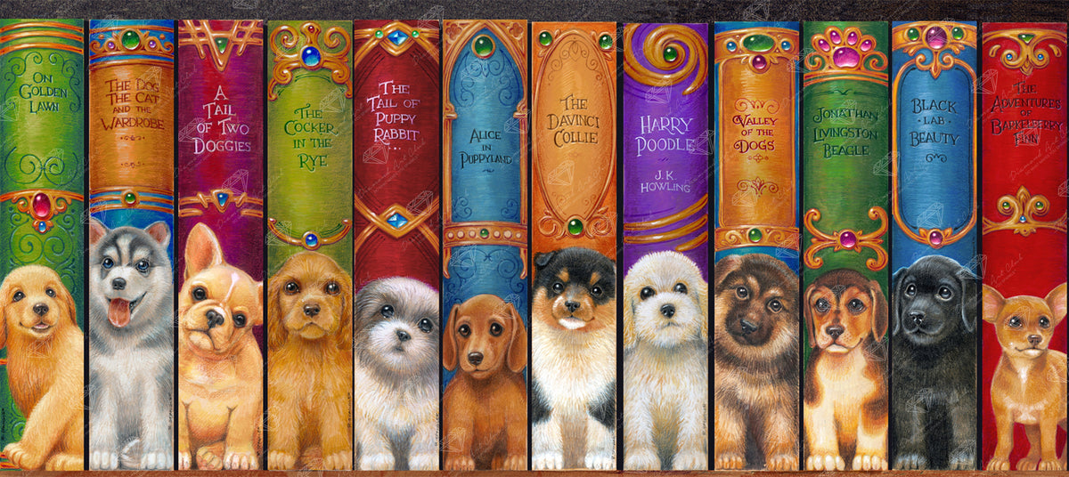 Diamond Painting Dog Bookshelf 49" x 22" (125cm x 56cm) / Square with 53 Colors including 4 ABs / 112,224