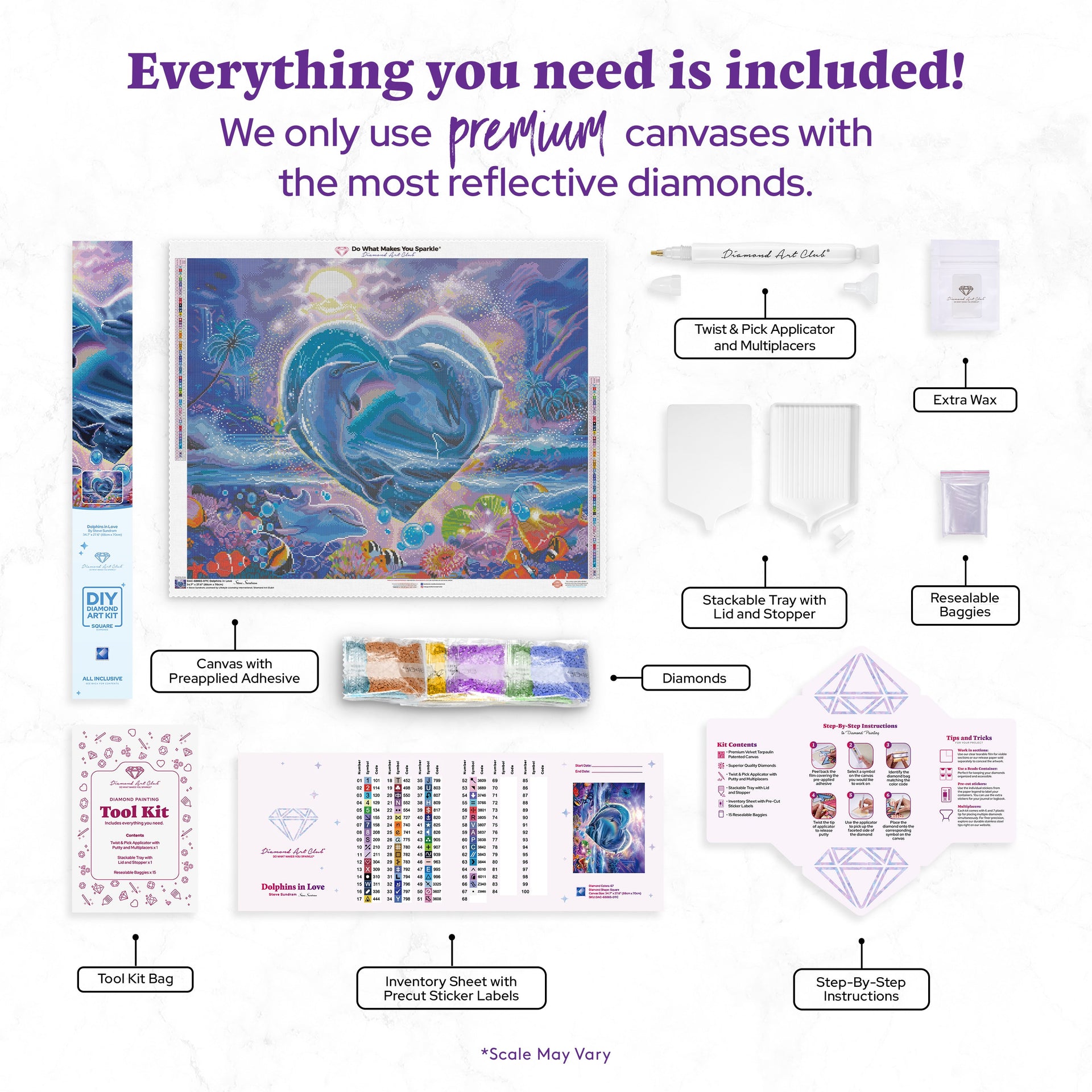 Diamond Painting Dolphins In Love 34.7" x 27.6" (88cm x 70cm) / Square with 67 Colors including 5 ABs and 2 Fairy Dust Diamonds / 99,193