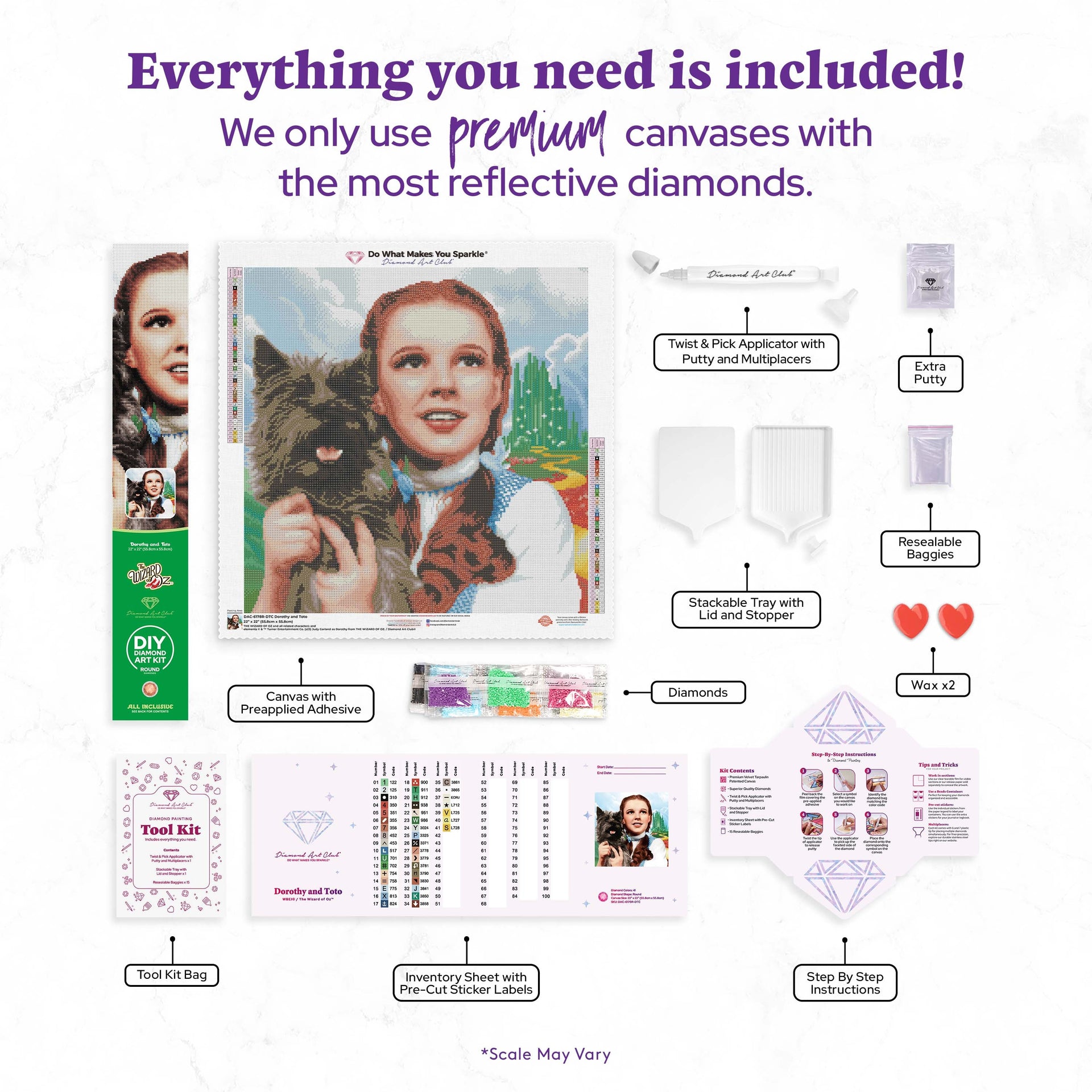 Diamond Painting Dorothy and Toto 22" x 22" (55.8cm x 55.8cm) / Round With 41 Colors Including 2 ABs and 4 Iridescent Diamonds / 39,601