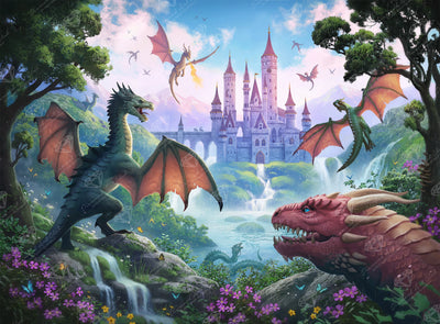 Diamond Painting Drachenschloss 37.4" x 27.6" (94.8cm x 69.9cm) / Square With 85 Colors Including 3 ABs and 3 Fairy Dust Diamonds / 107,061