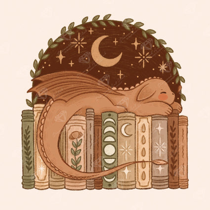 Diamond Painting Dragon and Books 17" x 17" (42.8cm x 42.8cm) / Square with 22 Colors including 1 AB and 1 Frosted Diamond and 4 Fairy Dust Diamonds / 16,725