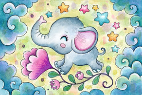 Diamond Painting Dreaming Elephant 25" x 17" (63.9cm x 42.6cm) / Round with 50 Colors including 2 ABs and 4 Fairy Dust Diamonds / 34,656