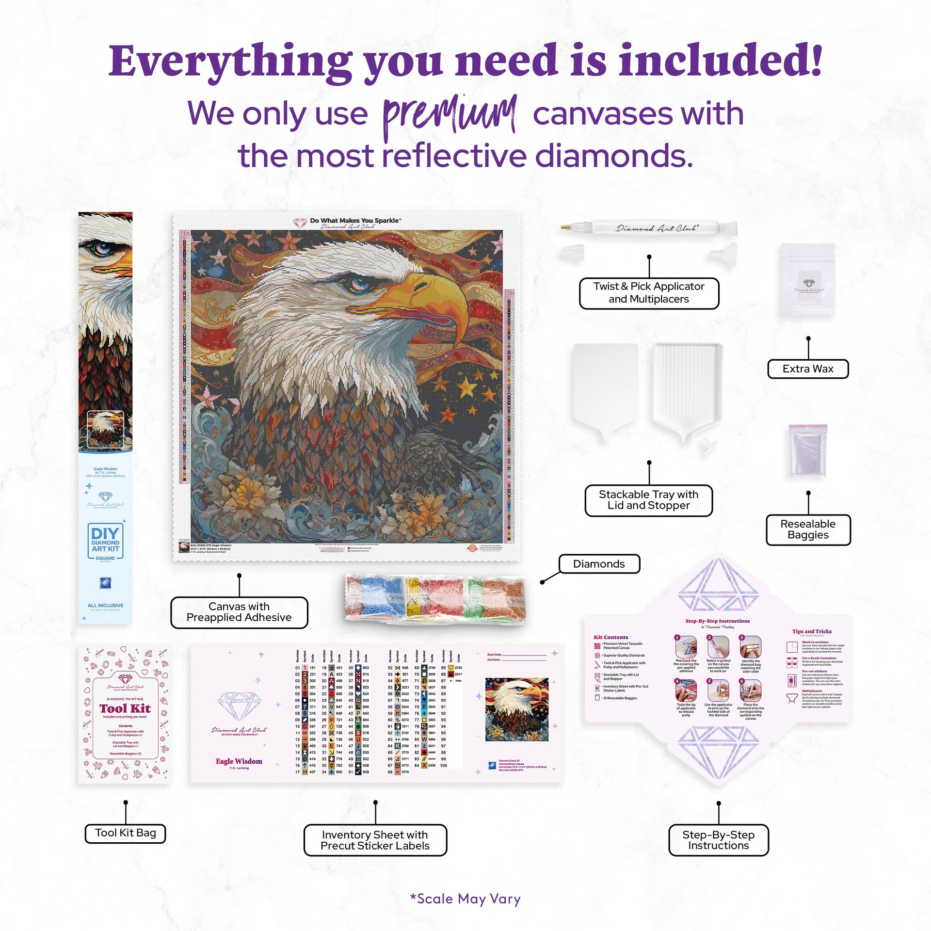 Diamond Painting Eagle Wisdom 27.6" x 27.6" (69.9cm x 69.9cm) / Square With 87 Colors Including 2 ABs and 4 Fairy Dust Diamonds / 78,961