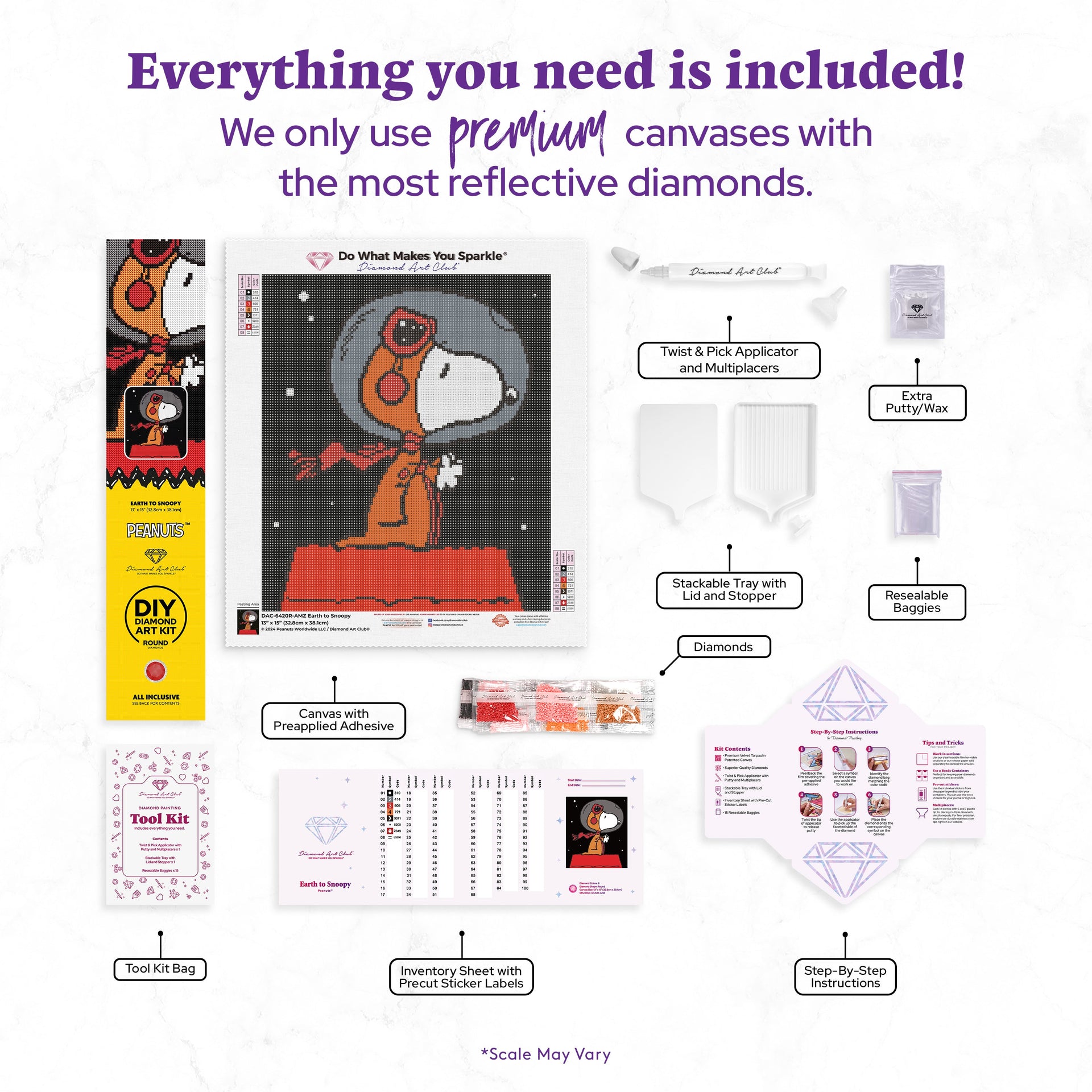 Diamond Painting Earth to Snoopy 13" x 15" (32.8cm x 38.1cm) / Round With 8 Colors including 1 Fairy Dust Diamonds and 1 Iridescent Diamonds / 15,912