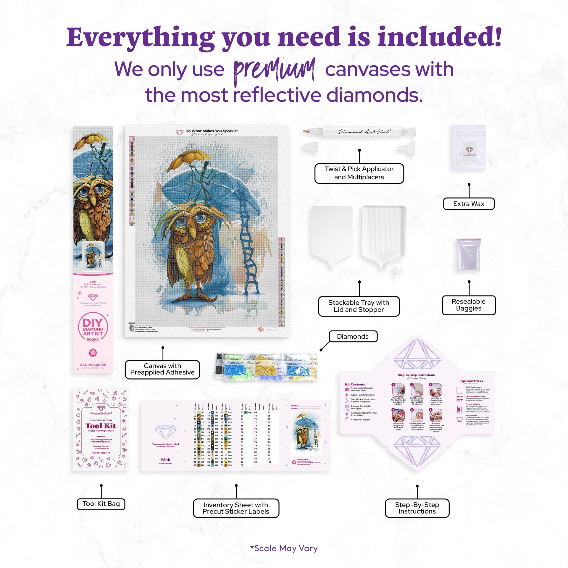 Diamond Painting Edith 22" x 29" (55.6cm x 73.7cm) / Round with 52 Colors including 1 AB and 3 Fairy Dust Diamonds / 54,136