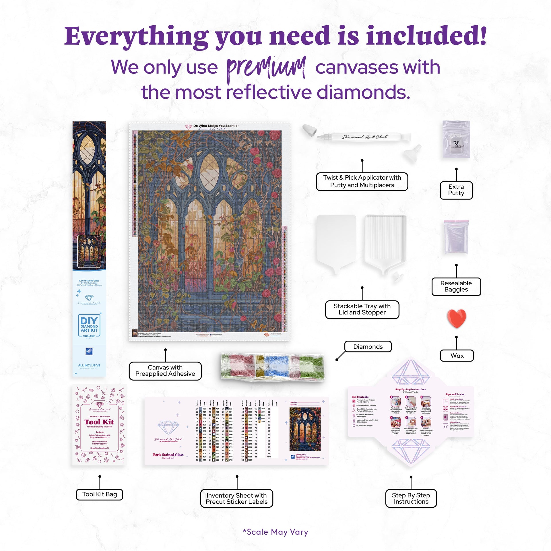 Diamond Painting Eerie Stained Glass 25.6" x 35.8" (65cm x 90.8cm) / Square with 73 Colors including 1 AB and 4 Fairy Dust Diamonds / 95,265