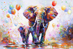Diamond Painting Elephants Colorful Celebration 33" x 22" (83.7cm x 55.6cm) / Round with 57 Colors including 2 ABs and 4 Fairy Dust Diamonds / 61,408