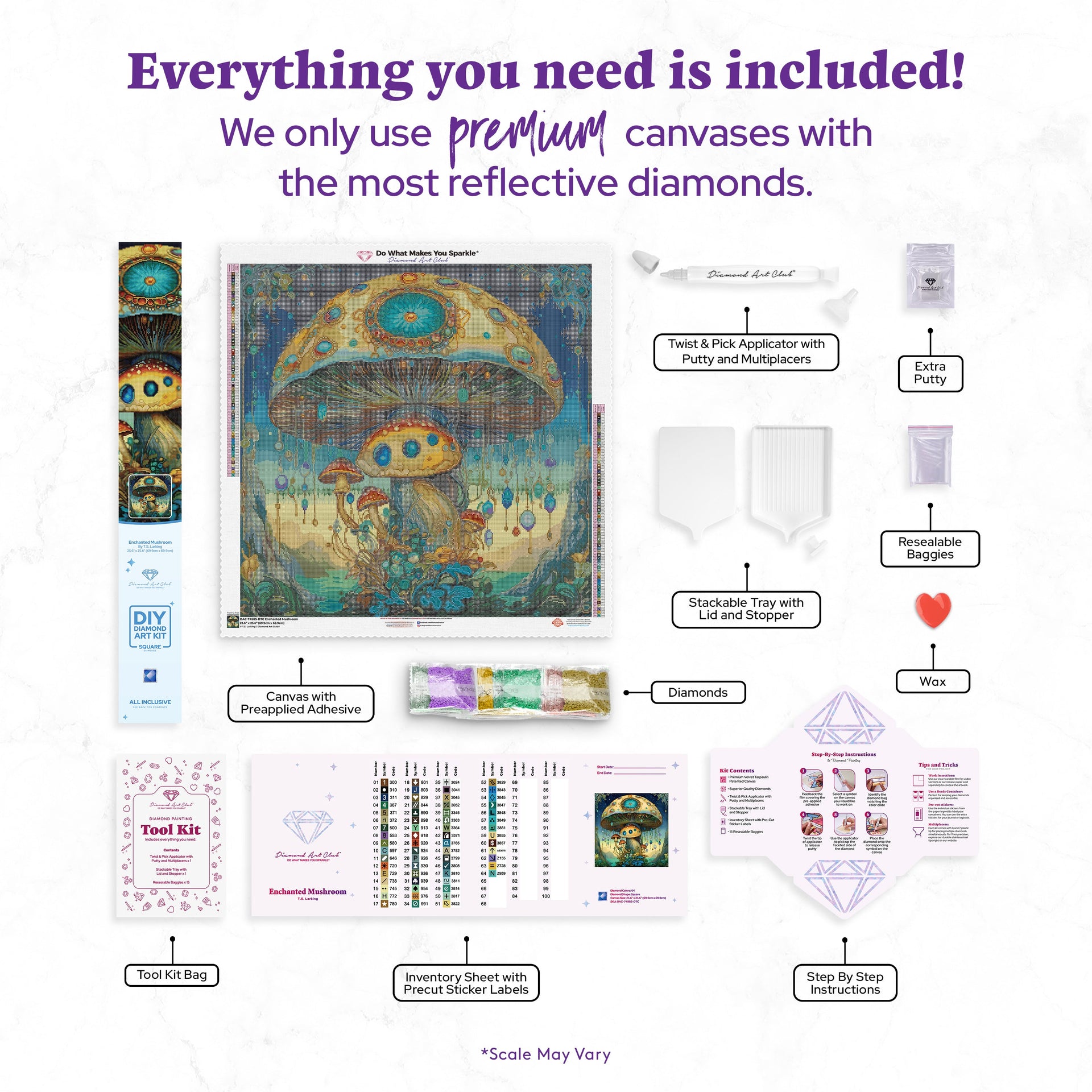 Diamond Painting Enchanted Mushroom 27.6" x 27.6" (69.9cm x 69.9cm) / Square With 64 Colors Including 1 AB and 3 Fairy Dust Diamonds / 78,961