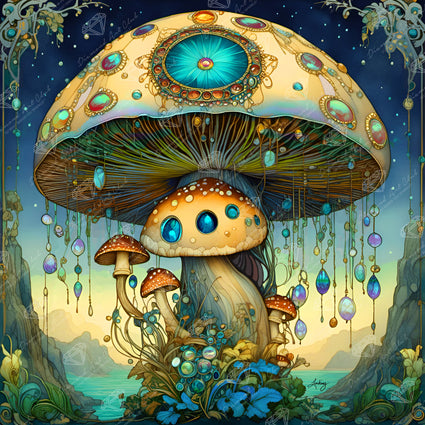 Diamond Painting Enchanted Mushroom 27.6" x 27.6" (69.9cm x 69.9cm) / Square With 64 Colors Including 1 AB and 3 Fairy Dust Diamonds / 78,961