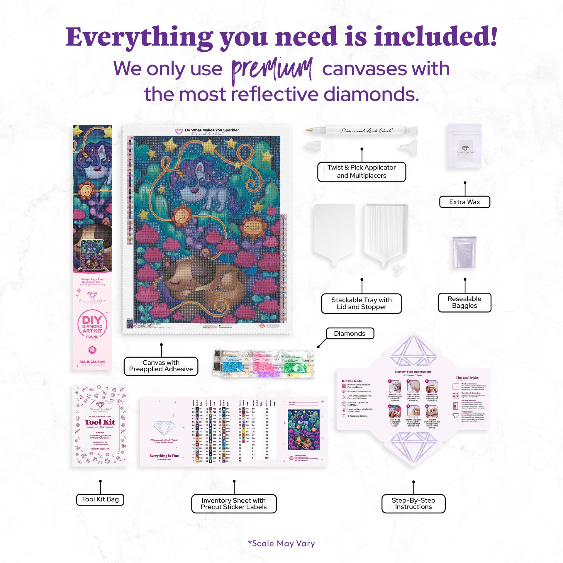 Diamond Painting Everything is Fine 22" x 28" (55.6cm x 70.7cm) / Round with 62 Colors including 2 ABs and 7 Fairy Dust Diamonds / 51,914