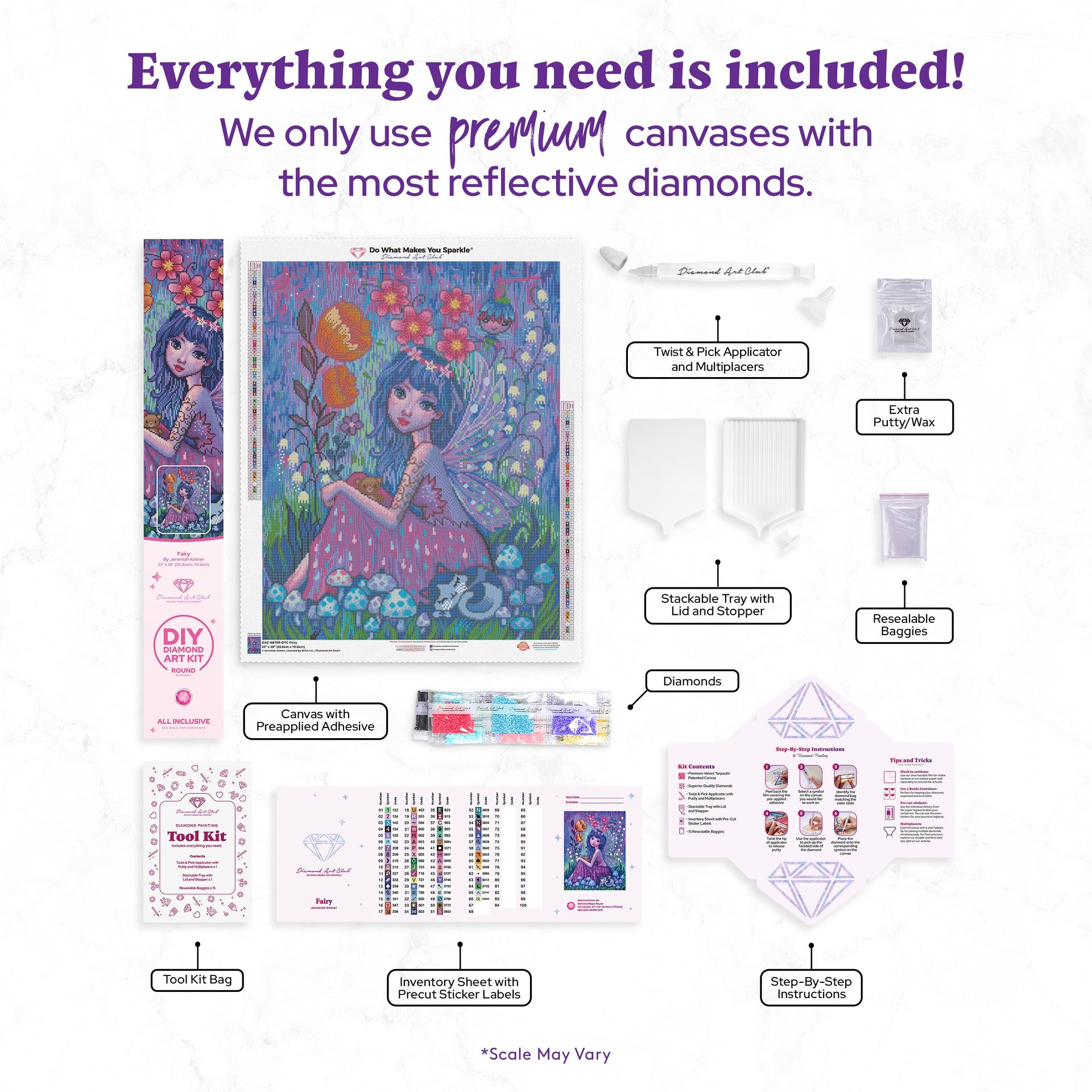 Diamond Painting Fairy 22" x 28" (55.8cm x 70.6cm) / Round with 66 Colors including 3 ABs and 3 Fairy Dust Diamonds / 50,148