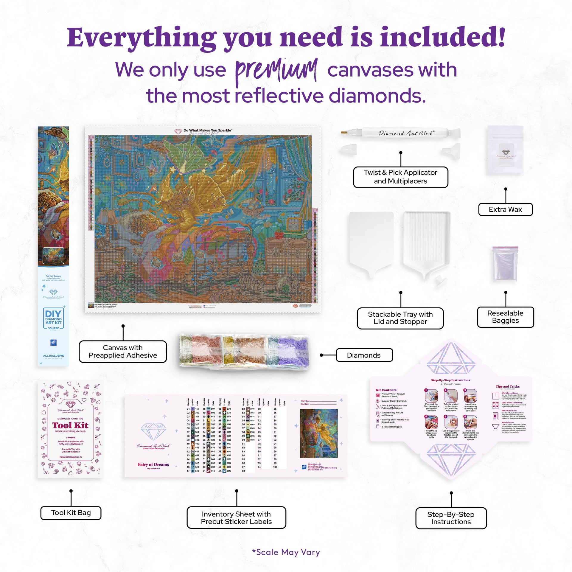 Diamond Painting Fairy of Dreams 35.8" x 27.6" (90.9cm x 69.9cm) / Square With 60 Colors Including 1 AB and 4 Fairy Dust Diamonds / 102,565