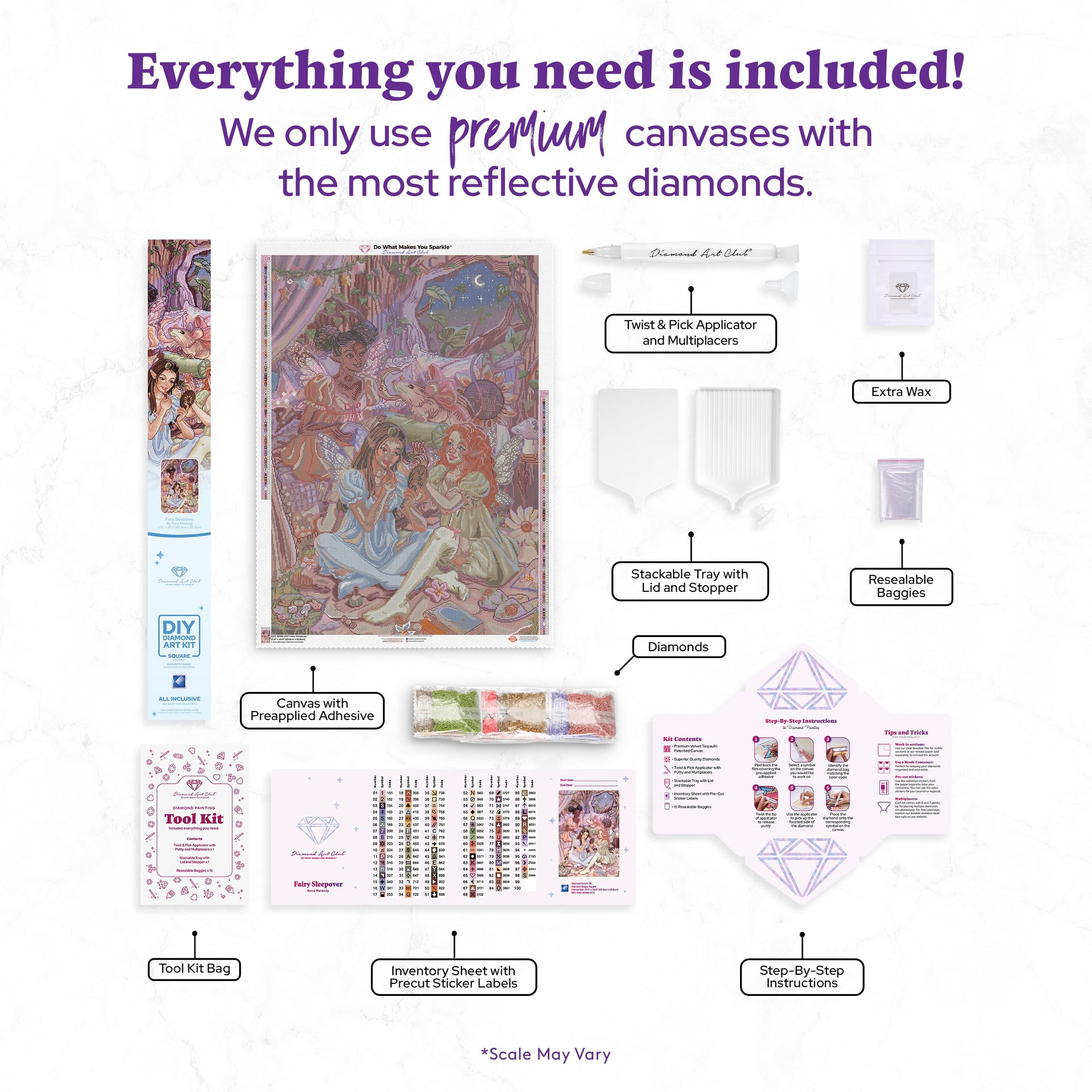 Diamond Painting Fairy Sleepover 27.6" x 39" (69.9cm x 98.8cm) / Square with 98 Colors including 3 ABs and 4 Fairy Dust Diamonds / 111,557