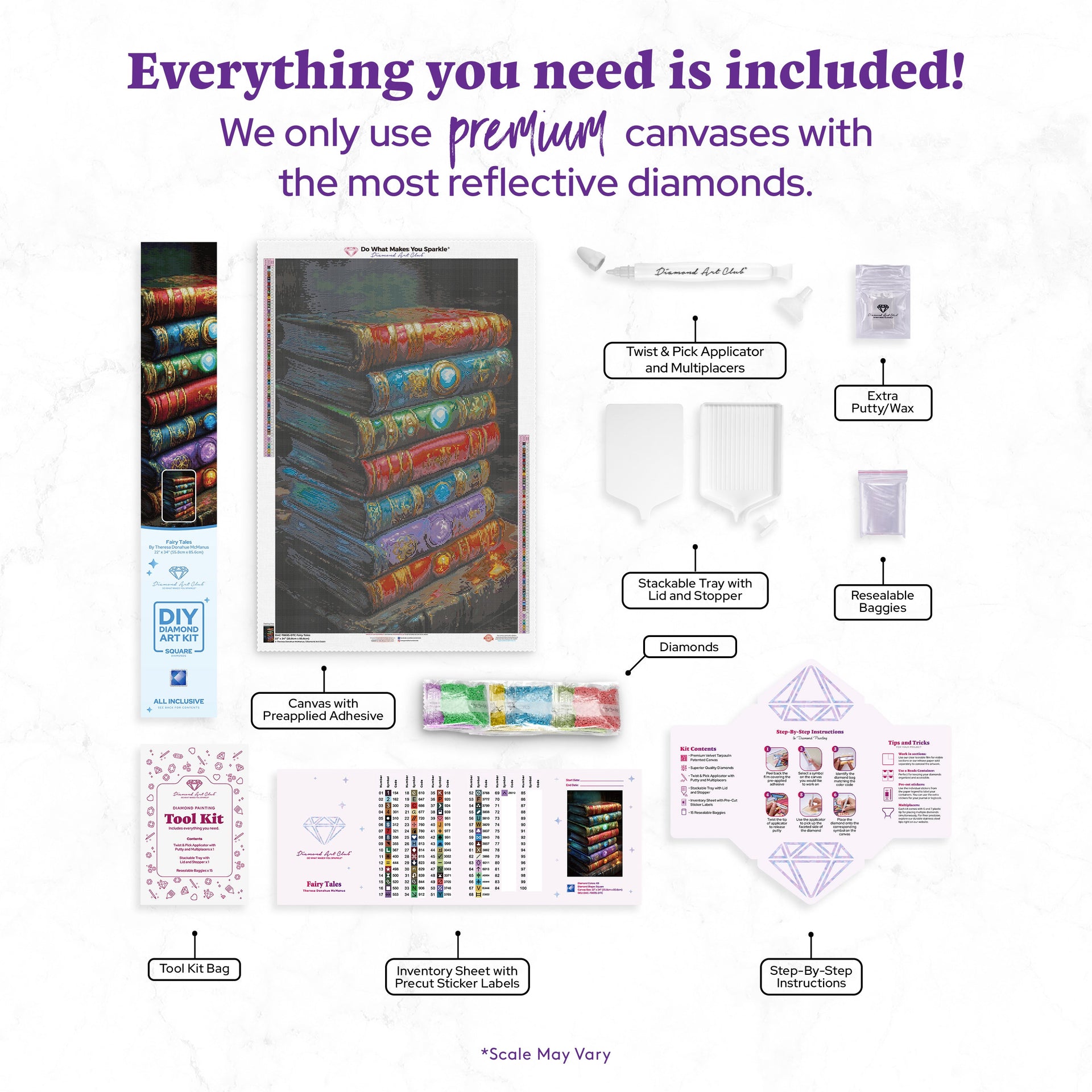 Diamond Painting Fairy Tales 22" x 34" (55.8cm x 85.6cm) / Square with 69 Colors including 2 ABs and 1 Electro Diamond and 2 Fairy Dust Diamonds / 77,056