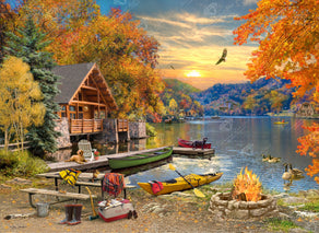 Diamond Painting Fall Cabin at the Lake 37.8" x 27.6" (95.8cm x 69.9cm) / Square with 92 Colors including 2 ABs and 5 Fairy Dust Diamonds / 108,185