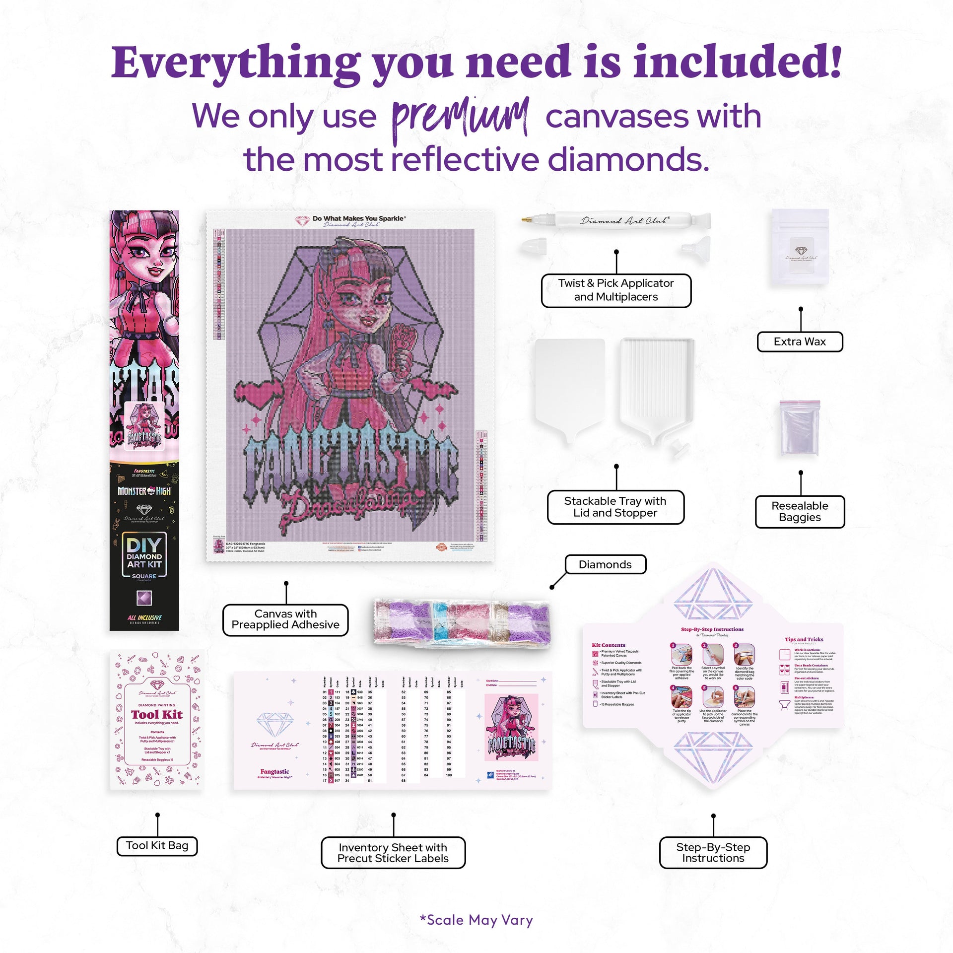 Diamond Painting Fangtastic 20" x 25" (50.8cm x 63.7cm) / Square with 33 Colors including 1 AB and 3 Fairy Dust Diamonds / 52,224