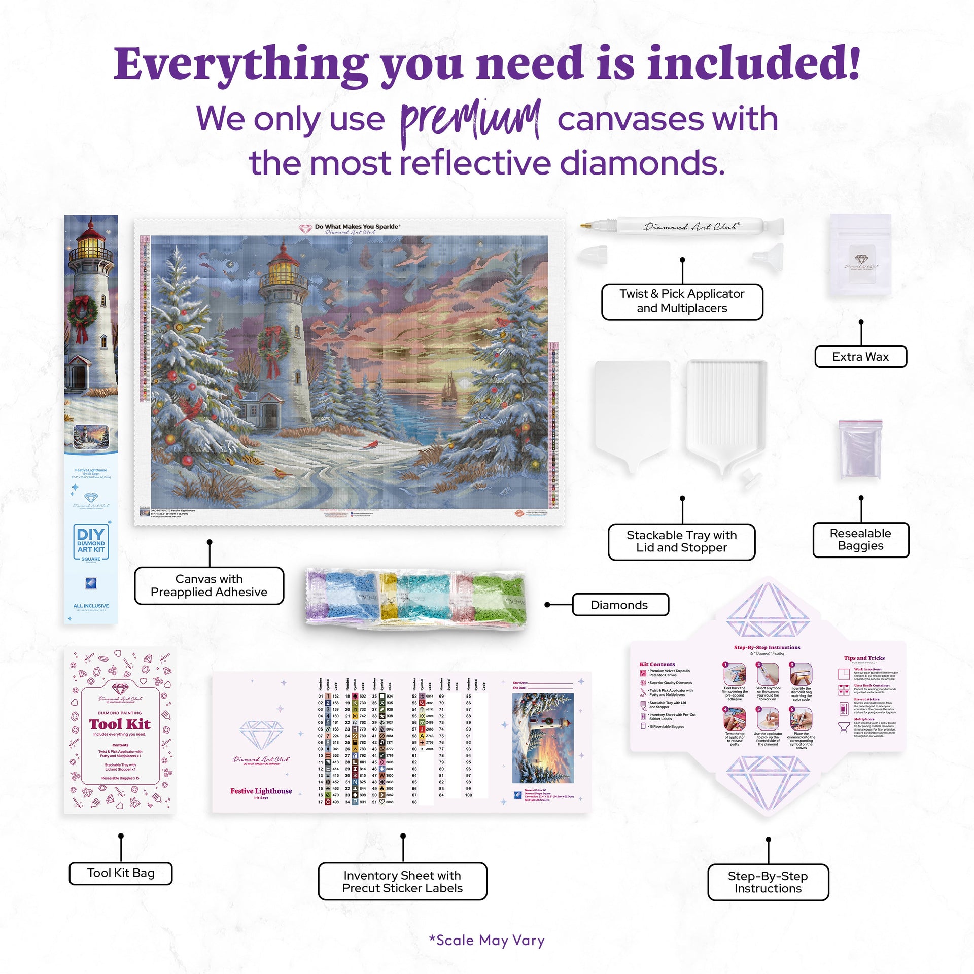 Diamond Painting Festive Lighthouse 37.4" x 25.6" (94.8cm x 65cm) / Square with 60 Colors including 3 ABs and 5 Fairy Dust Diamonds / 99,441