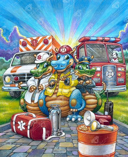 Diamond Painting First Response Heroes 25.6" x 31.5" (65cm x 79.9cm) / Square with 94 Colors including 4 ABs and 4 Fairy Dust Diamonds / 83,781