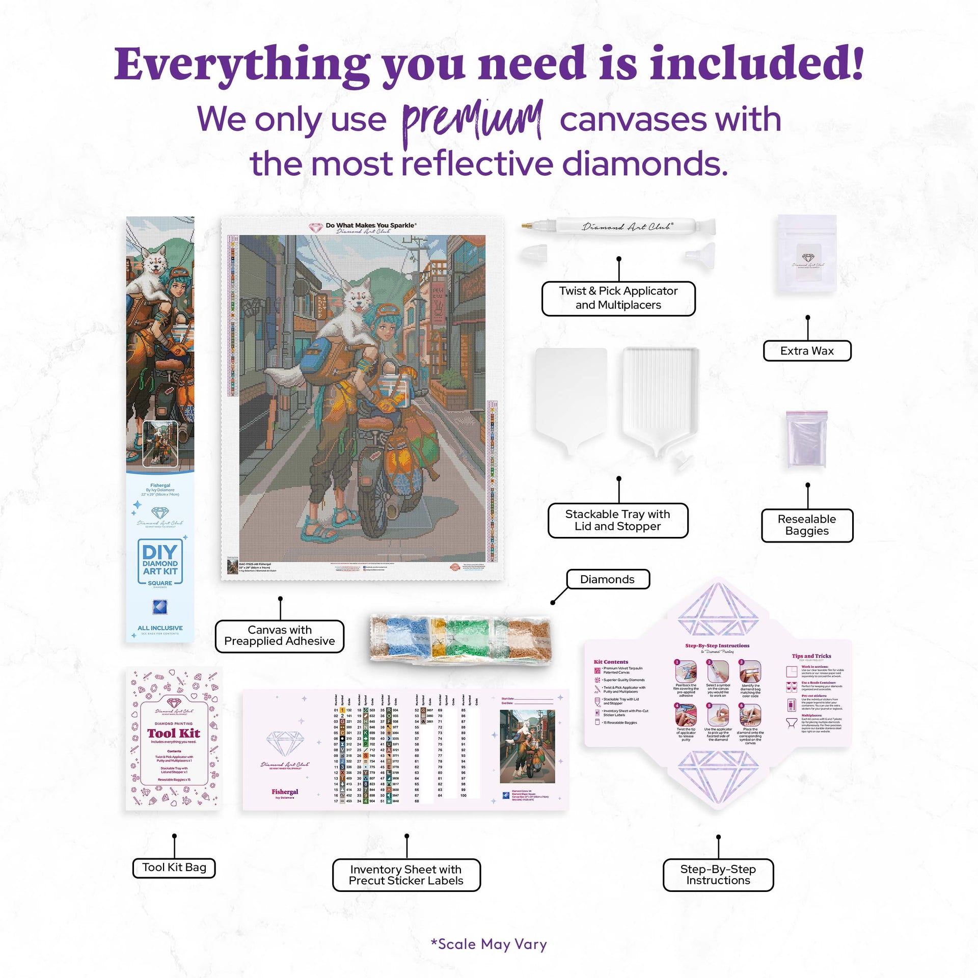 Diamond Painting Fishergal 22" x 29″ (56cm x 74cm) / Square With 54 Colors Including 2 ABs / 64,532