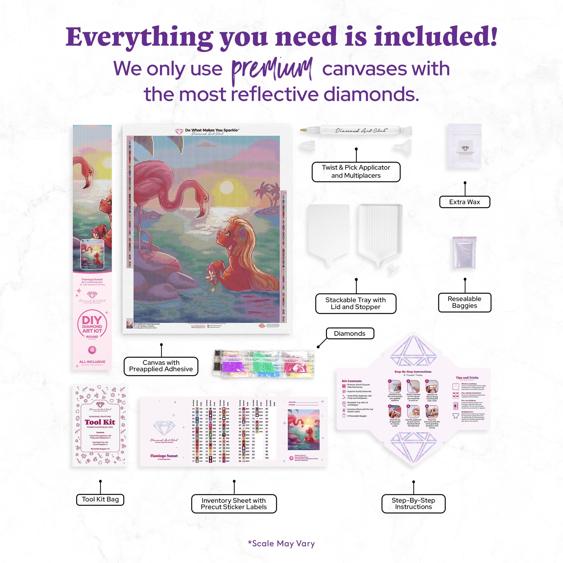 Diamond Painting Flamingo Sunset 22" x 28" (55.6cm x 70.7cm) / Round with 76 Colors including 1 AB and 4 Fairy Dust Diamonds / 51,914