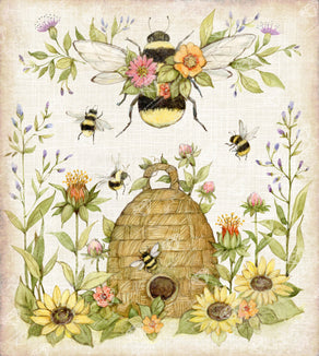 Diamond Painting Floral Bee with Hive 17" x 19" (42.8cm x 47.8cm) / Square with 55 Colors including 2 ABs and 3 Fairy Dust Diamonds / 33,024