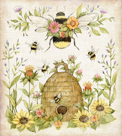 Diamond Painting Floral Bee with Hive 17" x 19" (42.8cm x 47.8cm) / Square with 55 Colors including 2 ABs and 3 Fairy Dust Diamonds / 33,024