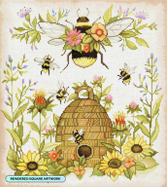 Floral Bee with Hive Diamond Painting Kit – Diamond Art Club