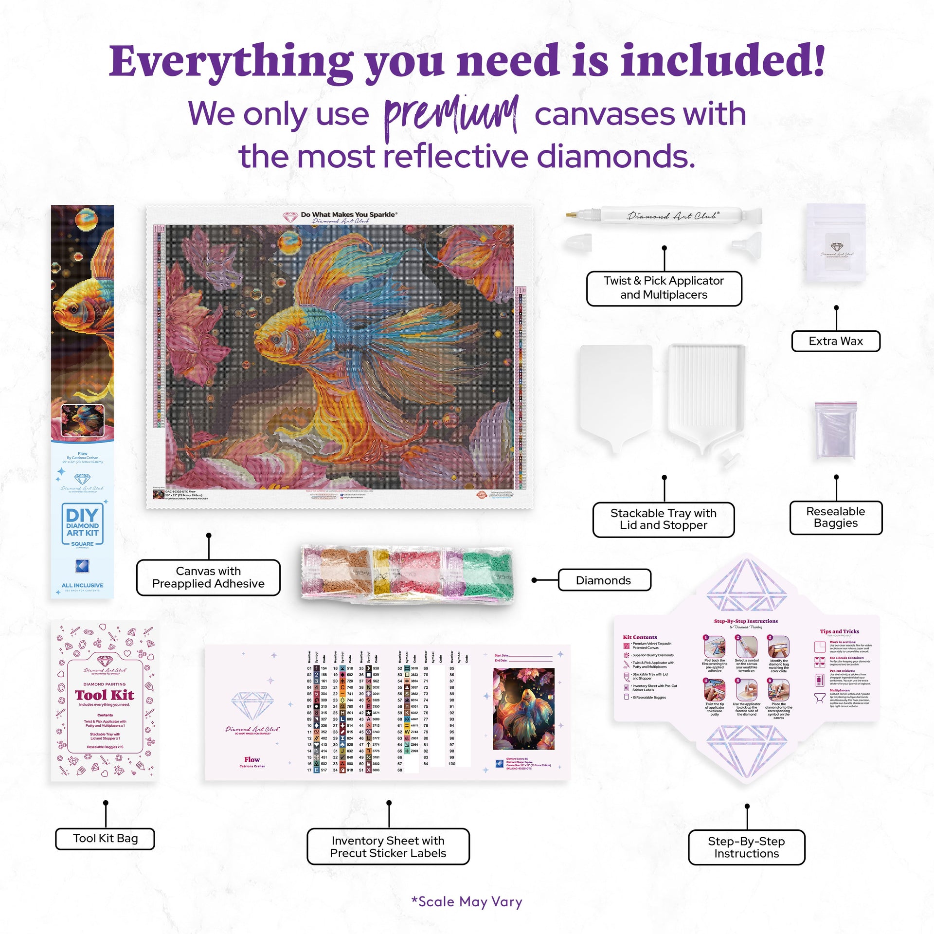 Diamond Painting Flow 29" x 22" (73.7cm x 55.8cm) / Square with 65 Colors including 2 ABs and 4 Fairy Dust Diamonds / 66,304