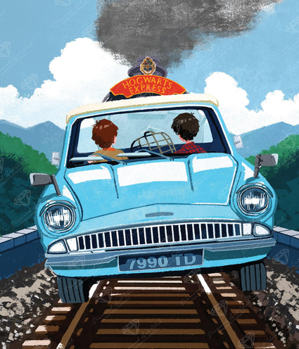 Diamond Painting Flying Ford Anglia 20.3" x 23.7" (50.6cm x 59cm) / Square With 45 Colors Including 1 Iridescent Diamonds and 2 Fairy Dust Diamonds / 48,111