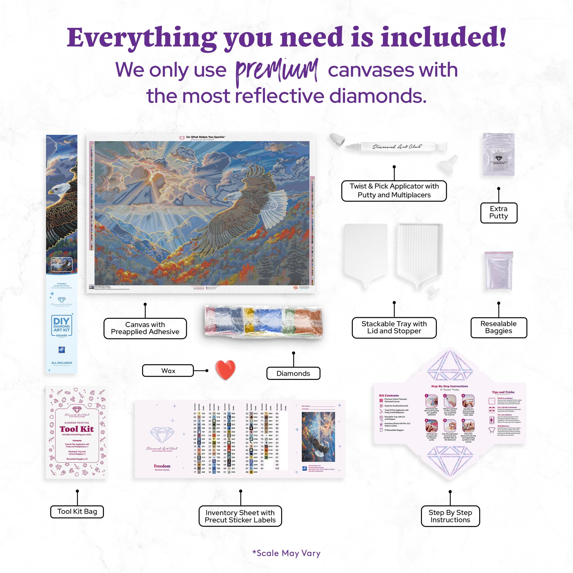 Diamond Painting Freedom 41.3" x 27.6" (105cm x 70cm) / Square with 81 Colors including 1 AB and 3 Fairy Dust Diamonds / 118,301