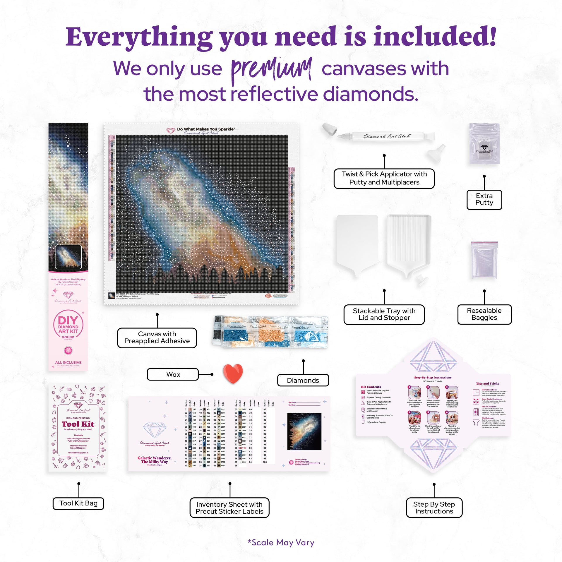 Diamond Painting Galactic Wanderer, The Milky Way 24" x 22" (60.8cm x 55.6cm) / Round with 67 Colors including 1 AB and 1 Special Diamond and 4 Fairy Dust Diamonds / 44,642