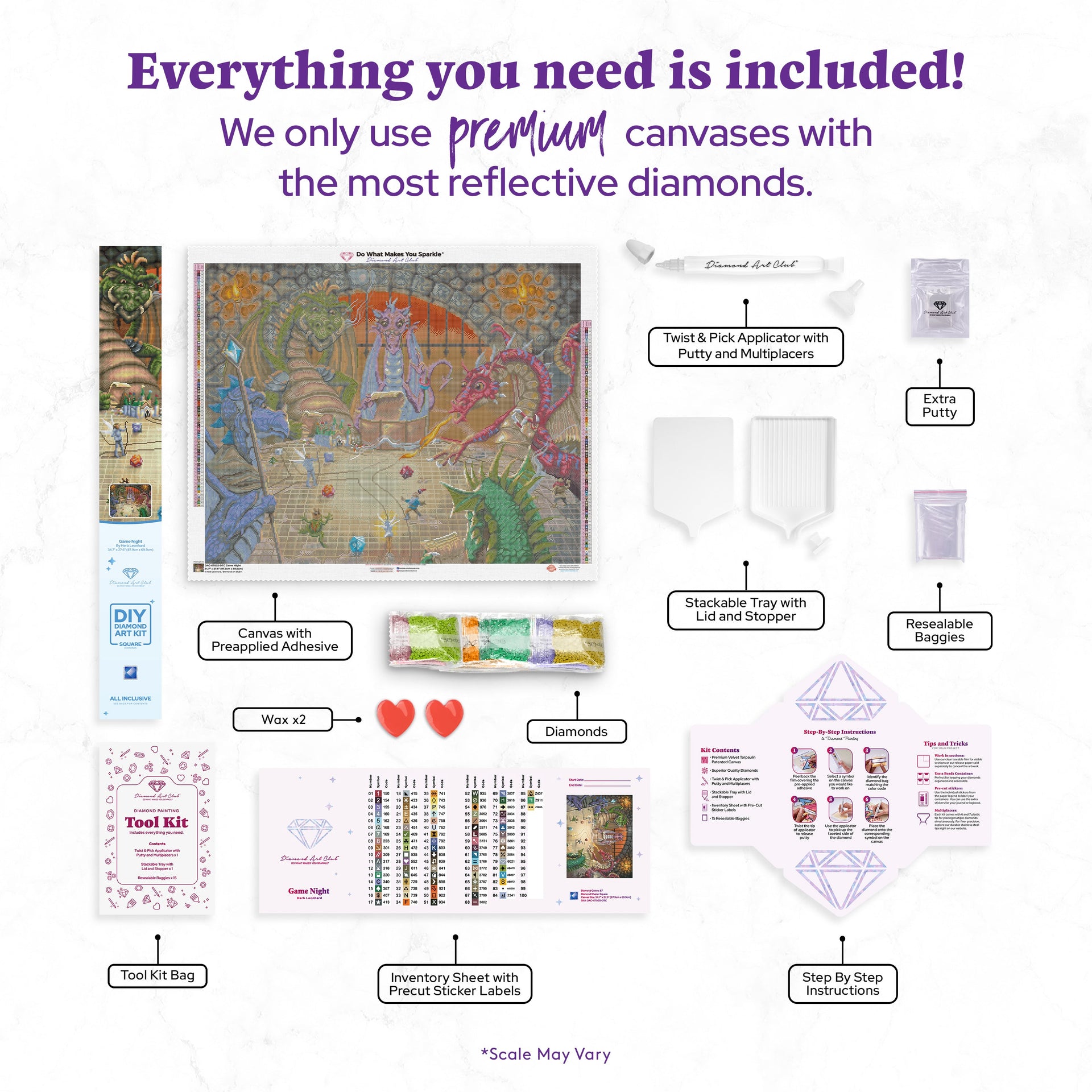 Diamond Painting Game Night 34.7" x 27.6" (87.9cm x 69.9cm) / Square with 87 Colors including 4 ABs and 4 Fairy Dust Diamonds / 99,193