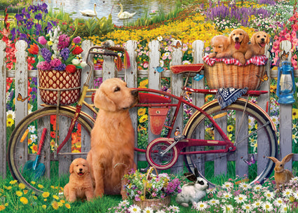Diamond Painting Garden Dogs and Bike 38.6" x 27.6" (97.8cm x 69.9cm) / Square with 67 Colors including 5 ABs and 6 Fairy Dust Diamonds / 110,433