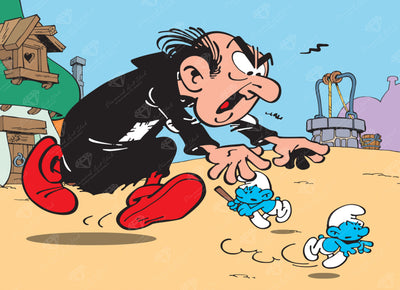 Diamond Painting Gargamel Chasing Smurfs™ 23" x 17" (55.8cm x 42.6cm) / Round with 20 Colors including 1 AB and 3 Fairy Dust Diamonds / 31,920