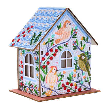 Diamond Painting Gem House - Birdie Love 5.5" x 4.1" x 3.1" (14 x 10.5 x 8cm) / Round with 16 colors including 2 Special Diamonds / 2,256