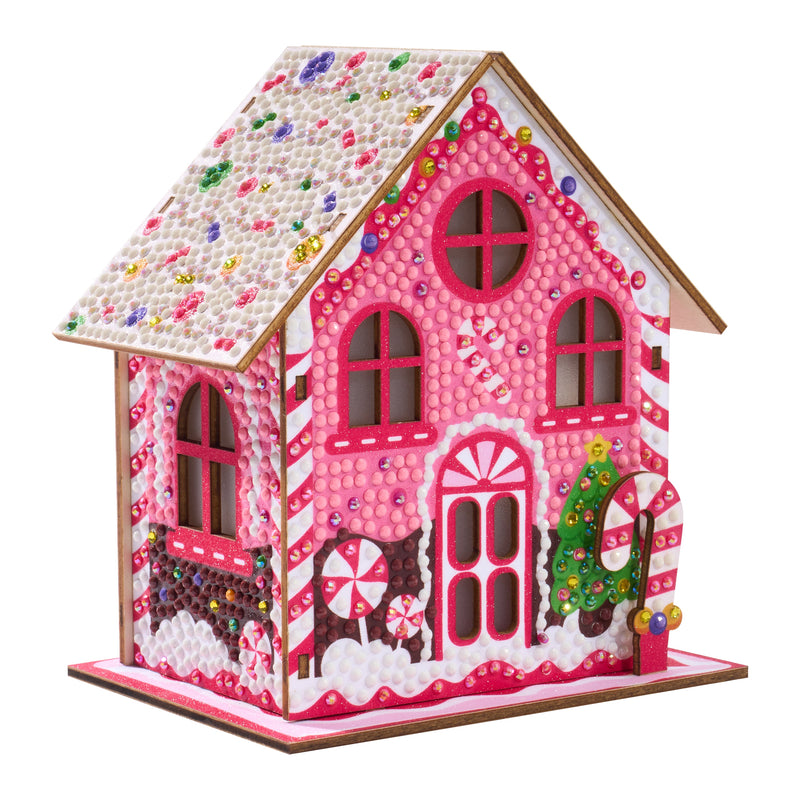 Diamond Painting Gem House - Candy Cane 5.4" x 4.9" x 3" (13.8 x 12.5 x 7.7cm) / Round with 11 colors including 4 ABs and 3 Fairy Dust Diamonds / 2,720
