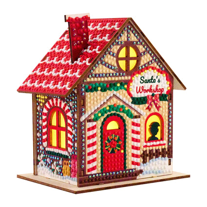 Diamond Painting Gem House - Santa's Workshop 5.5" x 4.1" x 3.1" (14 x 10.5 x 8cm) / Round with 28 Colors including 1 AB and 3 Iridescent Diamonds and 2 Fairy Dust Diamonds / 2,830